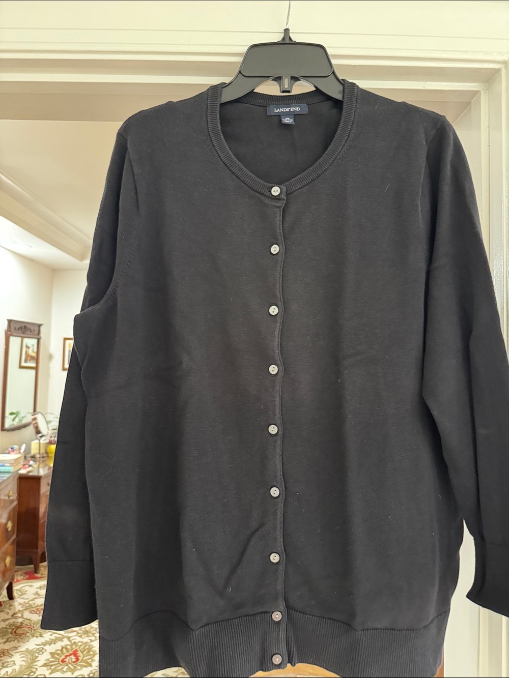 Lands' End Black Crewneck Button Cardigan